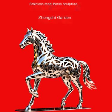 Stainless steel horse sculpture hollow horse sculpture custom imitation stainless steel sculpture manufacturer Zhongshi Garden
