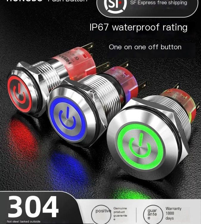 Red wave button 16 19 22mm reset self-locking strip light equipment power button metal switch normally open and normally closed