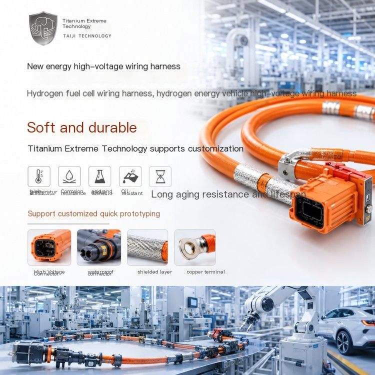 Hydrogen fuel cell wiring harness, hydrogen energy vehicle high-voltage wiring harness, soft and durable
