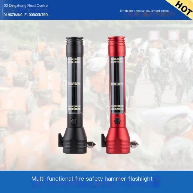 Multi functional fire safety hammer flashlight emergency lighting emergency rescue strong light flashlight with broken window ha