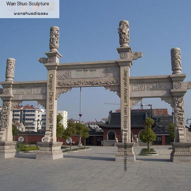 Stone Carved Granite Archway Stone memorial archway Garden Marble Ancient Architectural Sculpture Customization Wanshuo