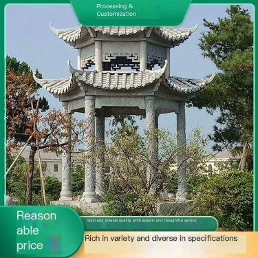 Garden Cooling Stone Pavilion Retro Double layered Long Corridor Pavilion Outdoor Antique Blue Stone Pavilion