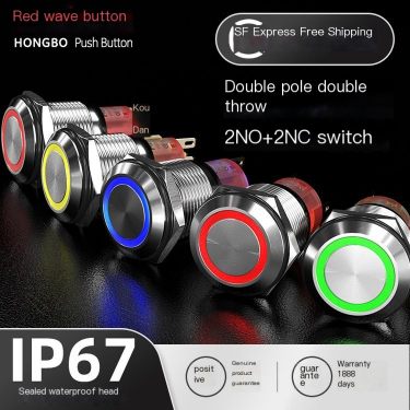 16 19 22mm dual control double throw red wave waterproof metal button switch with light power self-locking self resetting 220V