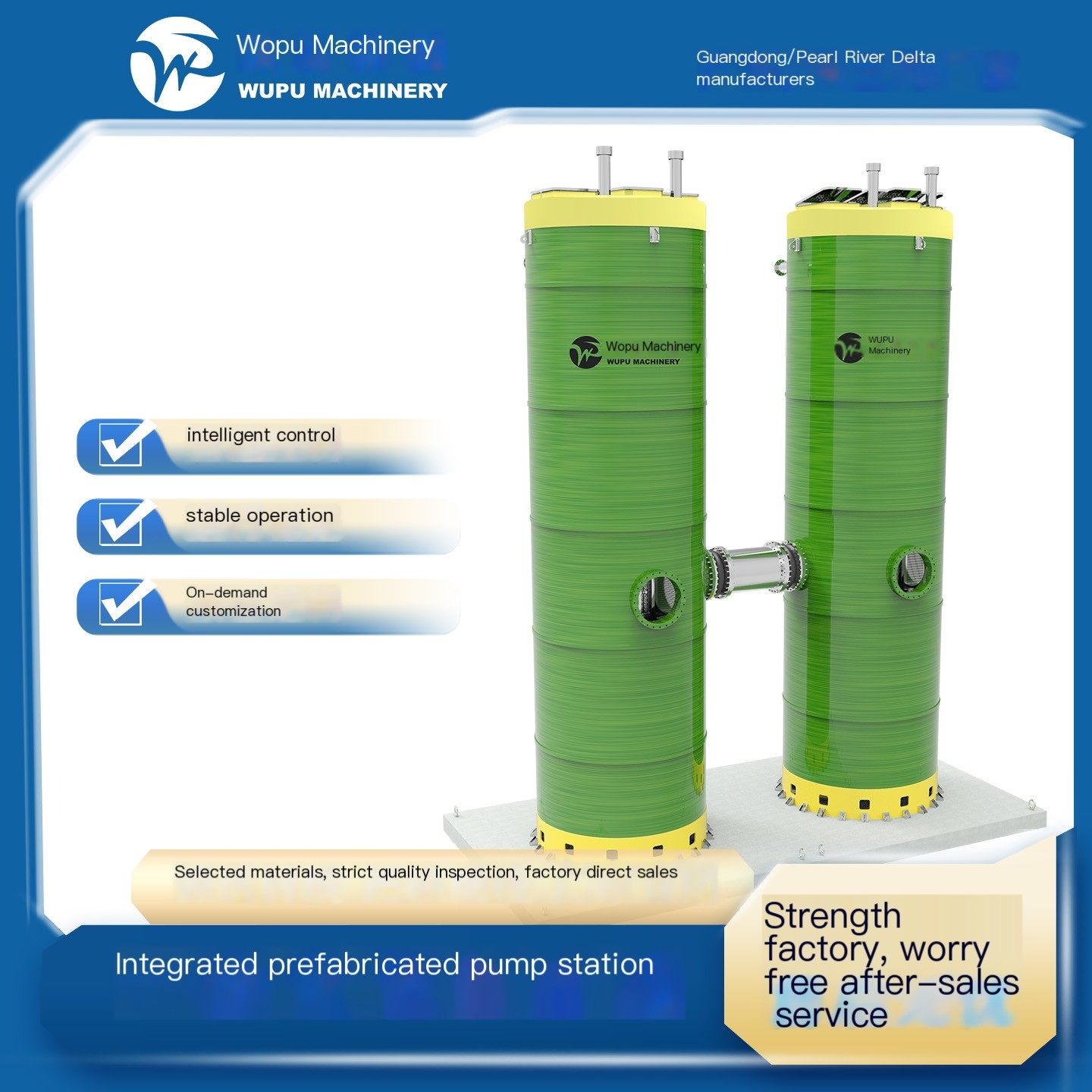 Wopu FRP Integrated Prefabricated Pump Station, Rural Sewage Treatment and Drainage Equipment Pump Station Manufacturer