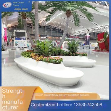 Customized GRC Cement Stool with Irregular Landscape Curved Flower Pool in Rest Area of High speed Railway Station